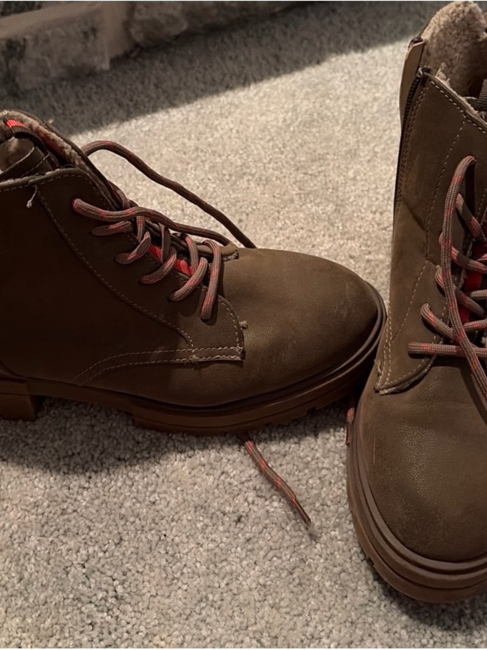 Jellypop Brown Lace-Up Ankle Booties with Red-Accent Laces